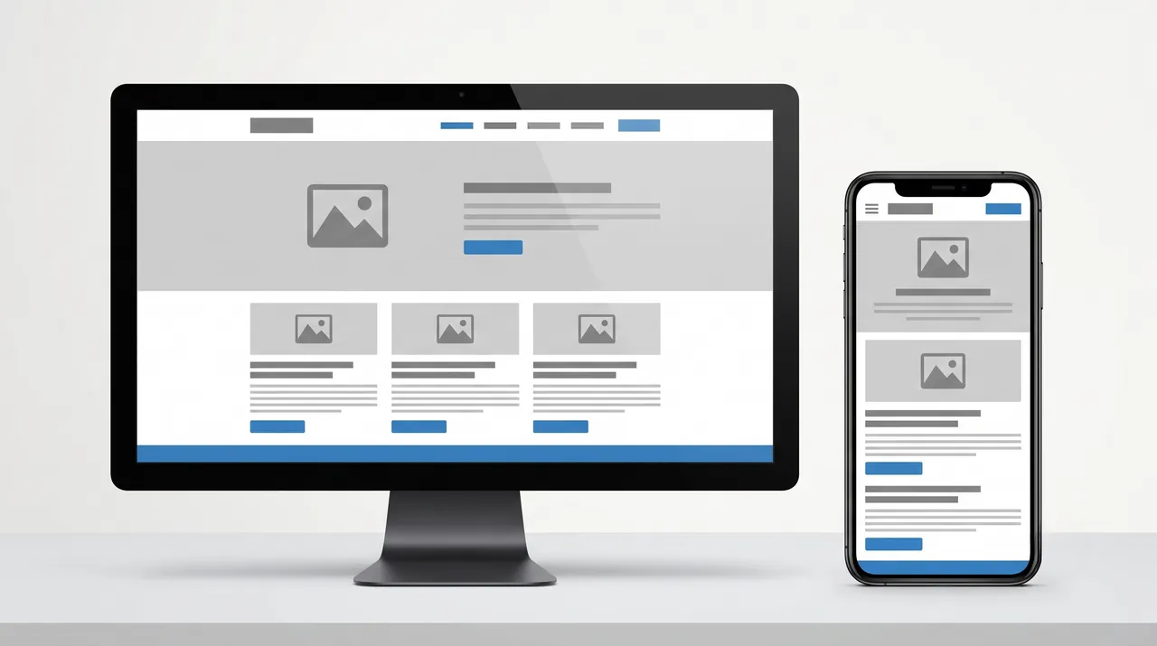 Lo stesso layout di un sito visualizzato affiancato su monitor desktop e su smartphone